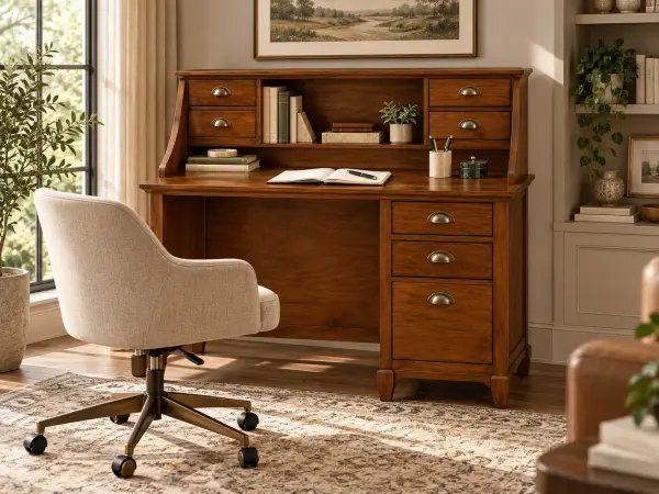 Bureau clásico Canterbury de madera de cerezo con cajones