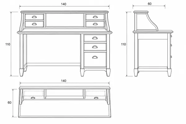 Bureau clásico Canterbury de madera de cerezo con cajones