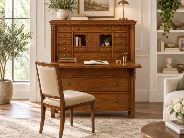 Bureau neoclásico Versalles de madera de cerezo con escritorio abatible
