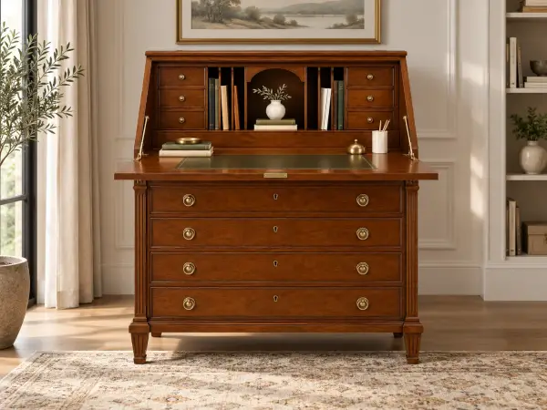 Bureau neoclásico Fontainebleau de madera de cerezo con escritorio abatible