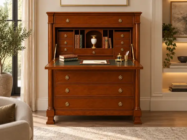 Bureau clásico Imperio de madera de cerezo con escritorio abatible