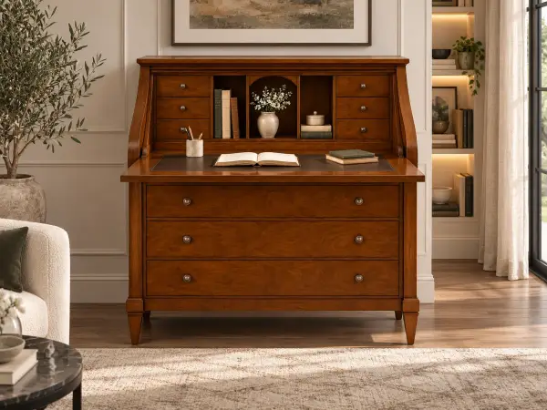 Bureau clásico Montpellier de madera de cerezo con escritorio abatible