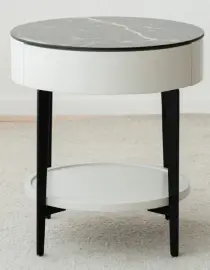 Mesa auxiliar cerámico y metal negro