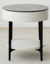 Mesa auxiliar cerámico y metal negro