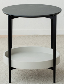Mesa auxiliar de metal negro y cerámico gris