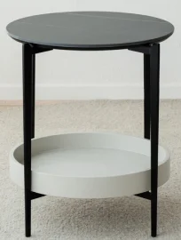 Mesa auxiliar de metal negro y cerámico gris