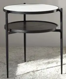 Mesa auxiliar base blanca y estructura de metal negra 