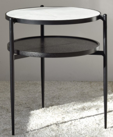 Mesa auxiliar base blanca y estructura de metal negra 