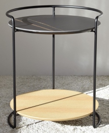 Mesa auxiliar estructura en negro y base madera de roble natural 