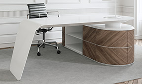 Mesa de escritorio nogal y blanco 4 puertas Kaniver