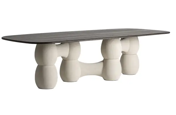 Mesa de comedor rectangular cantos redondos en madera y hormigón Sivadal