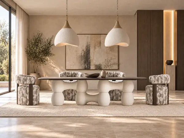 Mesa de comedor rectangular cantos redondos en madera y hormigón Sivadal