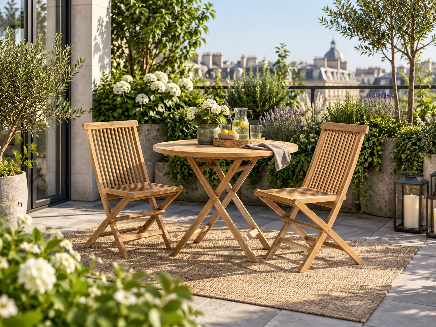 Mesa plegable blanca de aluminio para jardín