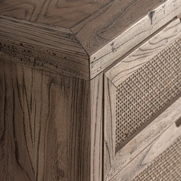 Mesita de noche Byremo de madera de olmo y ratán