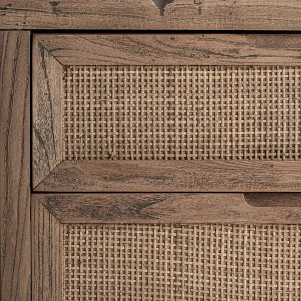 Mesita de noche Byremo de madera de olmo y ratán