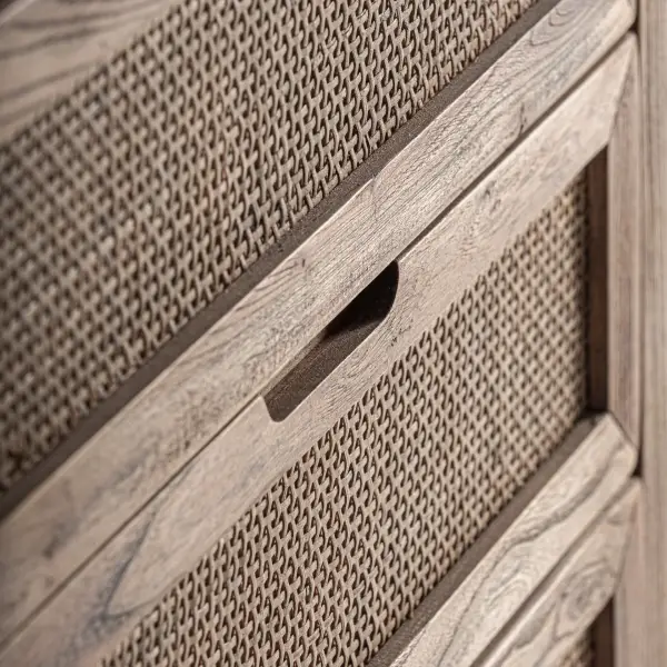 Mesita de noche Byremo de madera de olmo y ratán