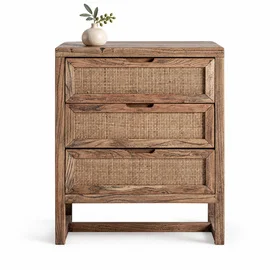 Mesita de noche Byremo de madera de olmo y ratán
