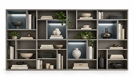 Librería con cubos e iluminación Mondrian
