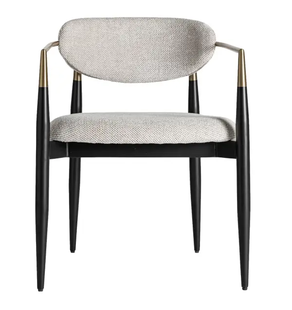 Silla de comedor tapizada con reposabrazos negro y dorado Crossac