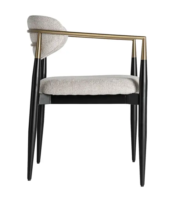 Silla de comedor tapizada con reposabrazos negro y dorado Crossac