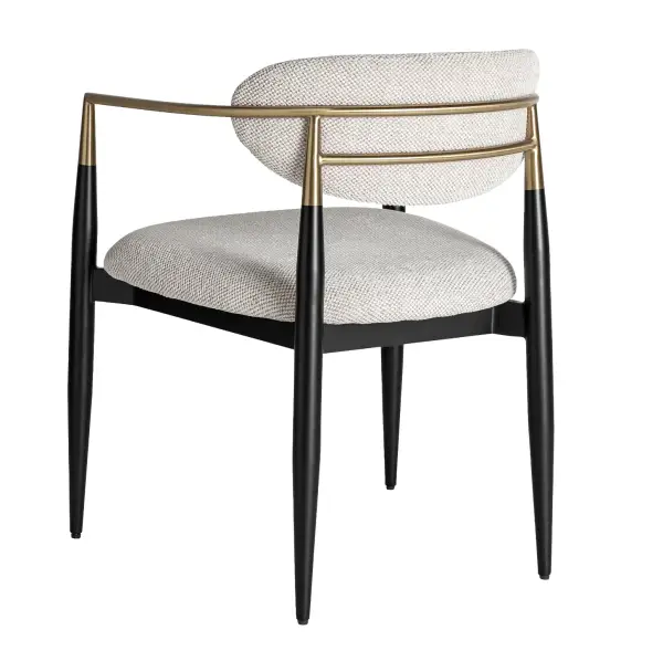 Silla de comedor tapizada con reposabrazos negro y dorado Crossac
