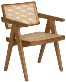 Silla natural de teka con asiento de rátan natural