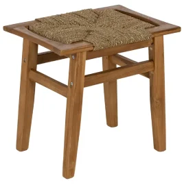Taburete natural de madera de teka con asiento de mendong