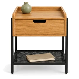 Mesa de noche en madera natural y metal negro Amberes Mesa de noche en madera natural y metal negro Amberes