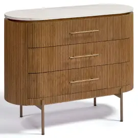 Cómoda ovalada con tres cajones y de madera y piedra