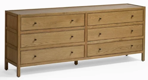 Cómoda de madera de roble natural con seis cajones