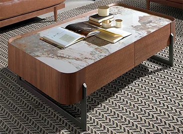 Mesa de centro 2 cajones nogal y porcelánico Horyn