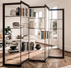 Librería separador de ambientes ancha madera y cristal Panto Librería separador de ambientes ancha madera y cristal Panto