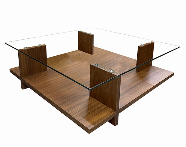 Mesa de centro New Jersey 110 x 110 nogal y cristal