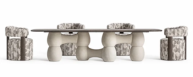 Mesa de comedor rectangular cantos redondos en madera y hormigón Sivadal