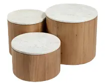 Set de 3 mesas auxiliares circulares roble macizo Dugtree