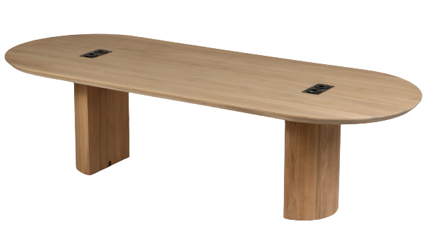Mesa de despacho roble macizo con enchufes Quantum