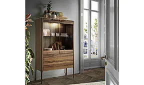 Vitrina nogal 2 cajones diseño italiano