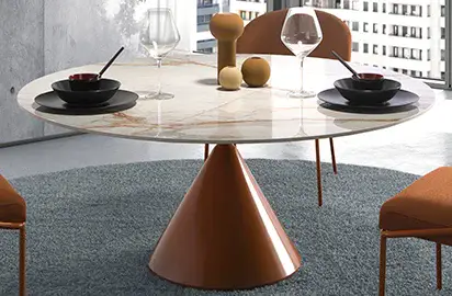 Mesa de comedor redonda metal y porcelánico Cherdy