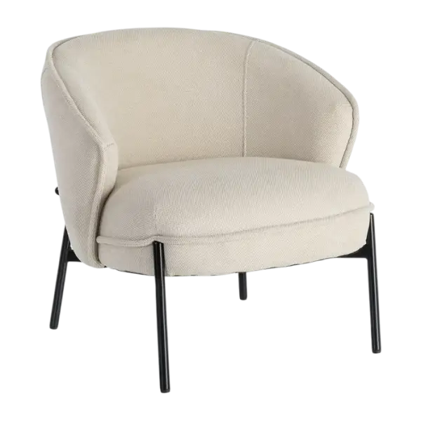 Butaca tapizada en beige base de metal negro Durbuy