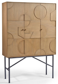 Armario de madera natural 3 puertas con relieve y base de metal