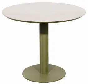 Mesa de comedor exterior verde y cerámica blanca 