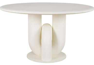 Mesa de comedor redonda acabado en cemento blanco