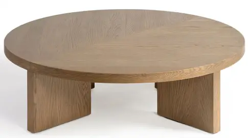 Mesa de centro redonda de madera de tono natural 