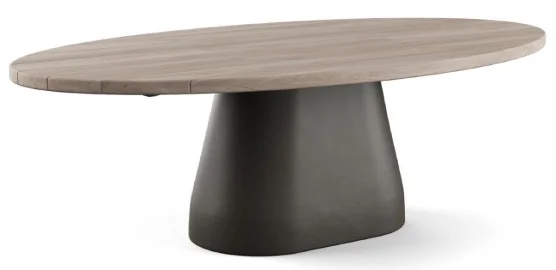 Mesa ovalada teca envejecida y pata de fibra de vidrio oscura Mesa ovalada teca envejecida y pata de fibra de vidrio oscura