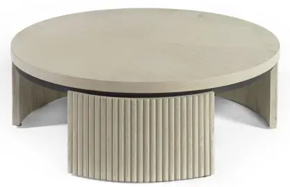 Mesa de centro redonda blanco grisáceo y metal negro pata alistonada 