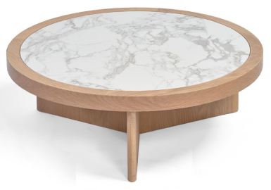 Mesa de centro redonda de roble claro y cermica 