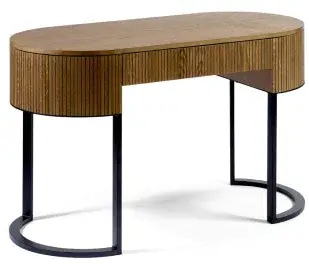 Consola de madera de roble efecto alistonada y patas de metal negro