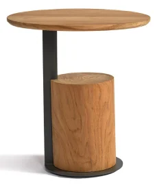 Mesa auxiliar redonda de madera de teca y negro