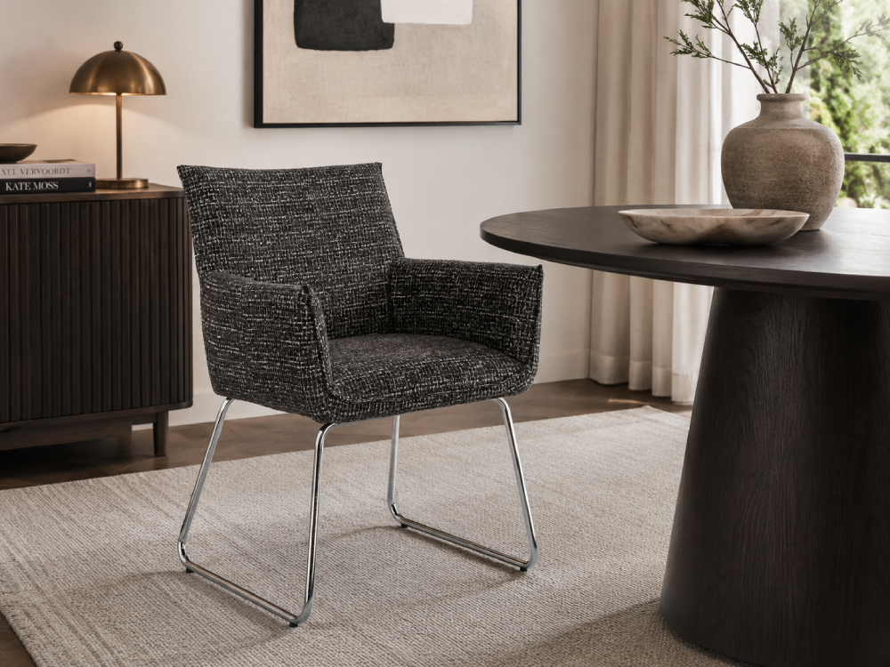 Portobellostreet - Sillón de acero y tapizado negro Evelyn