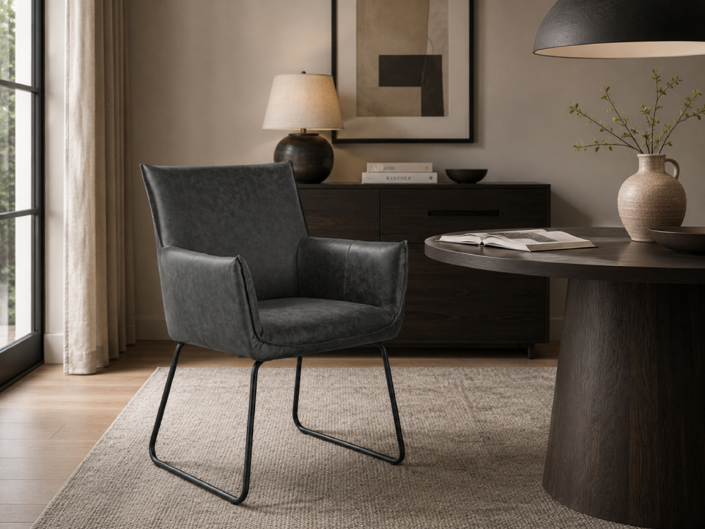 Portobellostreet - Sillón de acero y tapizado gris oscuro Evelyn